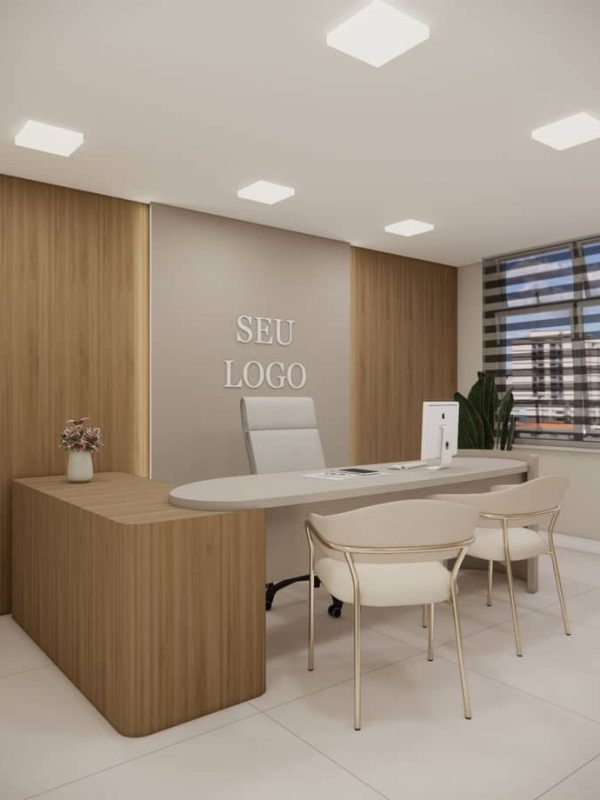 Escritório comercial planejado com estações de trabalho sob medida